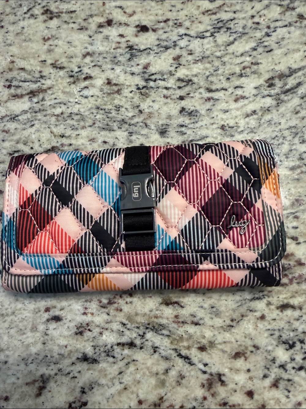 Lugg Throttle wallet plaid 8 1/2 x 4 1/2 approximately unique closure